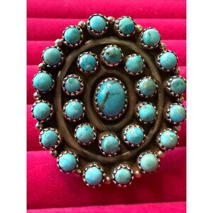 Zuni Sterling Silver Turquoise Snake Eye Petite Point  Statement Ring Size 9